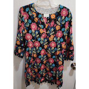 HTF Garden Freak Grow a Pear Women's Multicolor Floral Dress L/S Cut Outs Small